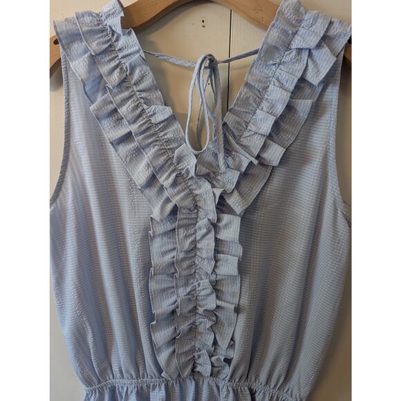 Doe & Rae Blue Ruffle V Neck Top - Picture 9 of 13